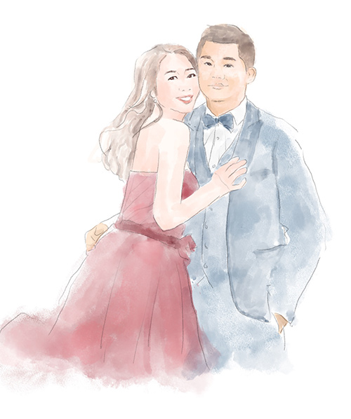 wedding invitation handdrawn portrait watercolor