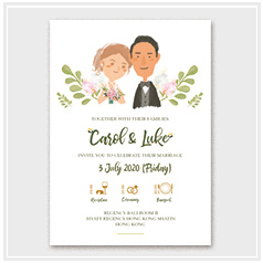 personalized handdrawn portrait cute couple drawings garden flower wedding invitation card hong kong