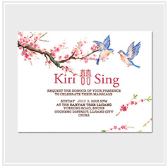 personalized chinese style handdrawn garden flower love birds wedding invitation card hong kong
