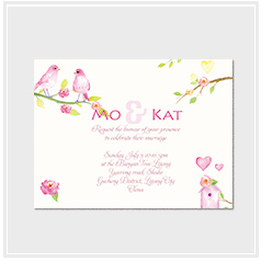 personalized handdrawn love birds garden flower wedding invitation card hong kong