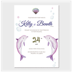 personalized handdrawn watercolor sea theme wedding invitation card hong kong