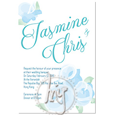 personalized handdrawn blue roses garden flower wedding invitation card hong kong