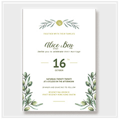 personalized handdrawn watercolor olive garden flower wedding invitation card hong kong