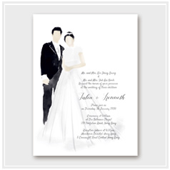 personalized handdrawn couple portrait watercolor style illustration drawing invitation card hong kong