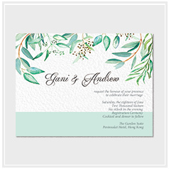 personalized handdrawn watercolor garden leaves wedding invitation card hong kong