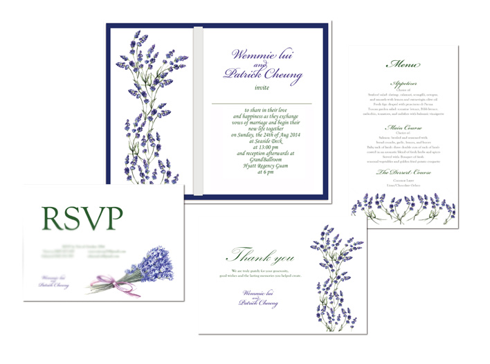 personalized handdrawn lavenders wedding invitation card hong kong